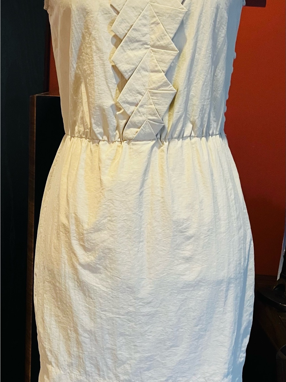BCBGeneration Cream Sleeveless Midi Dress with Front Chevron Detail